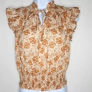 Joie Tan and Cream Ruffle Blouse